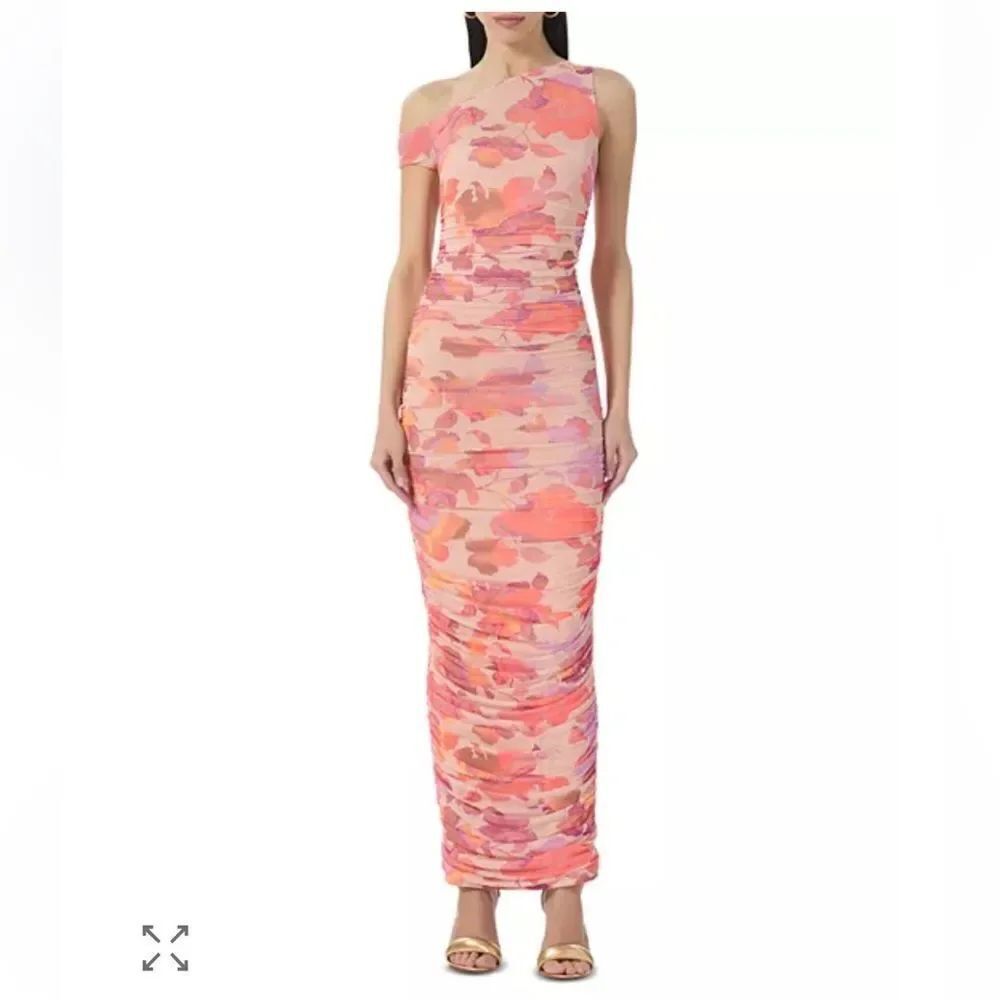 AFRM NUDE MARBLE Women's Biona Asymmetric Neck Ruched Dress Sz XL NWT